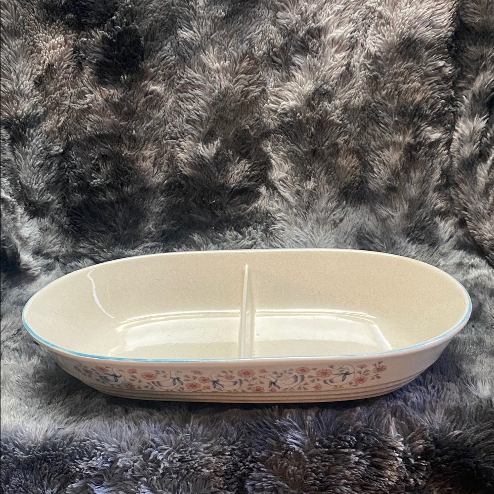 Vintage country cottage style Oval Divided Dish